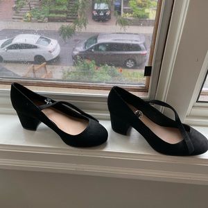 Faux Suede Mary Jane pumps wide width
